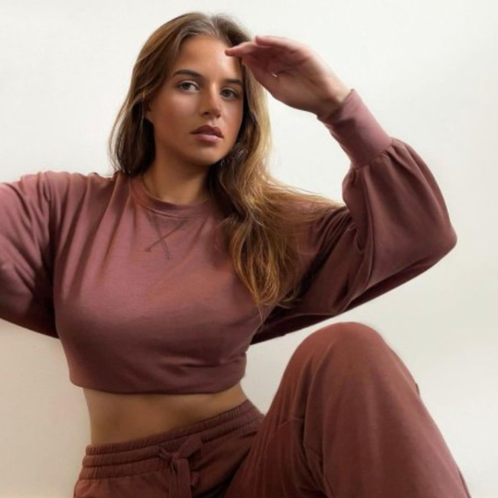 Gentle Fawn Ava Pullover Crop Top Auburn Soft Balloon Sleeve Knit